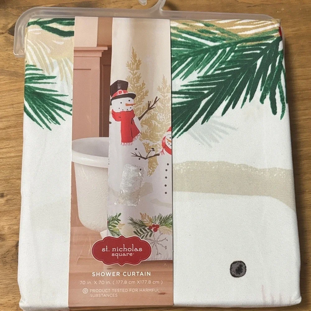 St. Nicholas Square Festive Snowman Shower Curtain Cloth Holiday Christmas 70